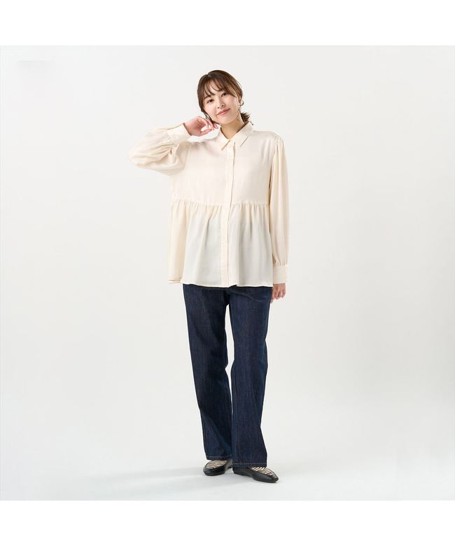 トーキョーシャツ TOKYO SHIRTS クラッシュスエード ペプラムシャツブラウス 長袖 レディース （オフホワイト） オフホワイト