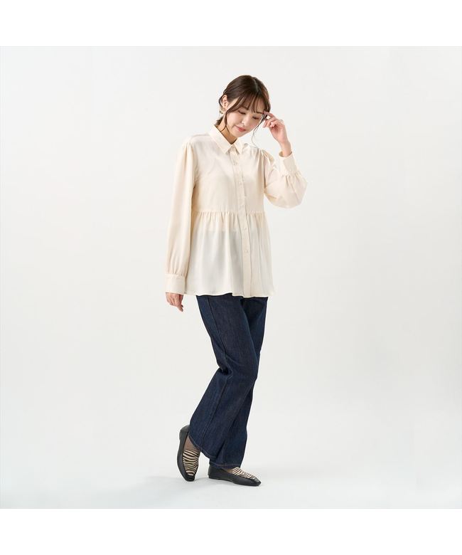 トーキョーシャツ TOKYO SHIRTS クラッシュスエード ペプラムシャツブラウス 長袖 レディース （オフホワイト） オフホワイト