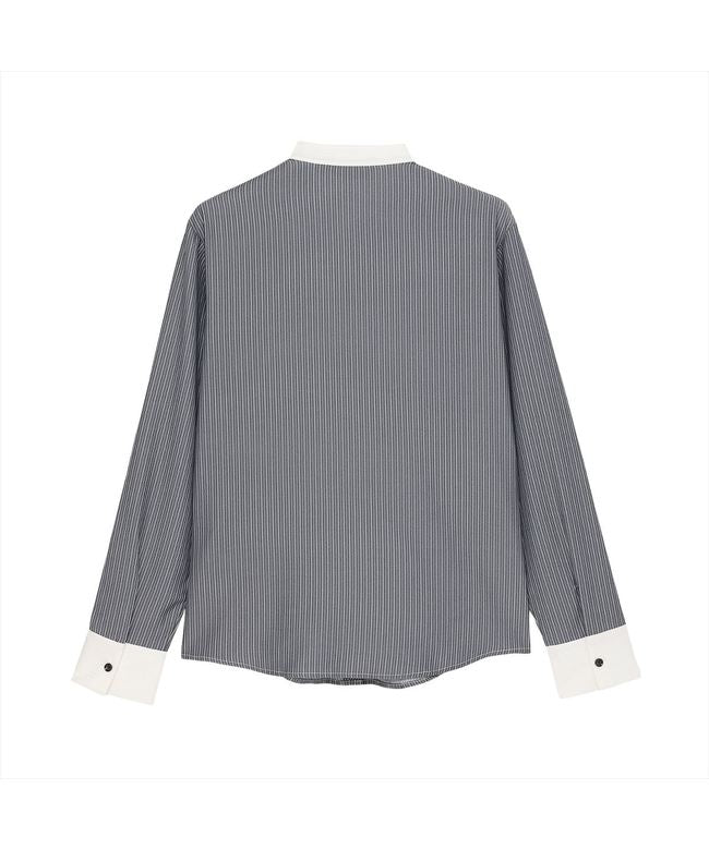 トーキョーシャツ TOKYO SHIRTS 【COFREX】 スタンド 配色ブラウス 長袖 レディースデザインシャツ （チャコール） チャコール