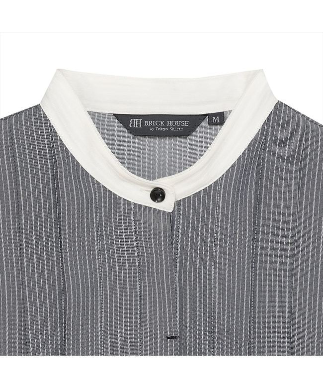 トーキョーシャツ TOKYO SHIRTS 【COFREX】 スタンド 配色ブラウス 長袖 レディースデザインシャツ （チャコール） チャコール