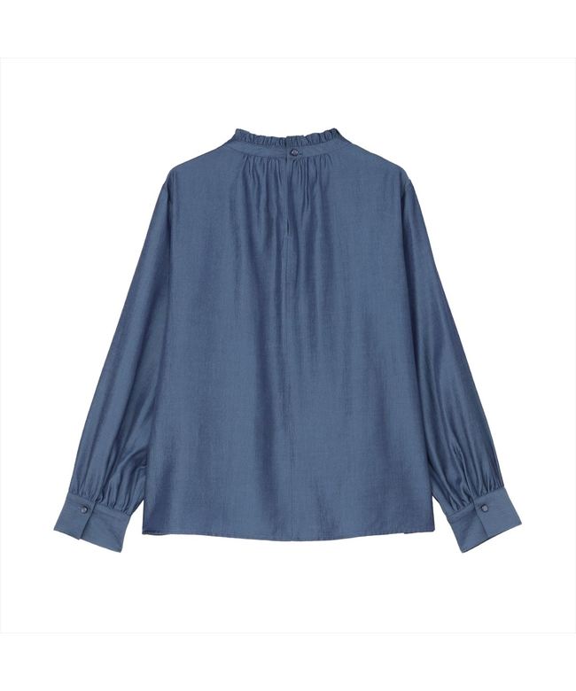 トーキョーシャツ TOKYO SHIRTS デニム風 衿フリル ブラウス 長袖 レディース （ブルー） ブルー