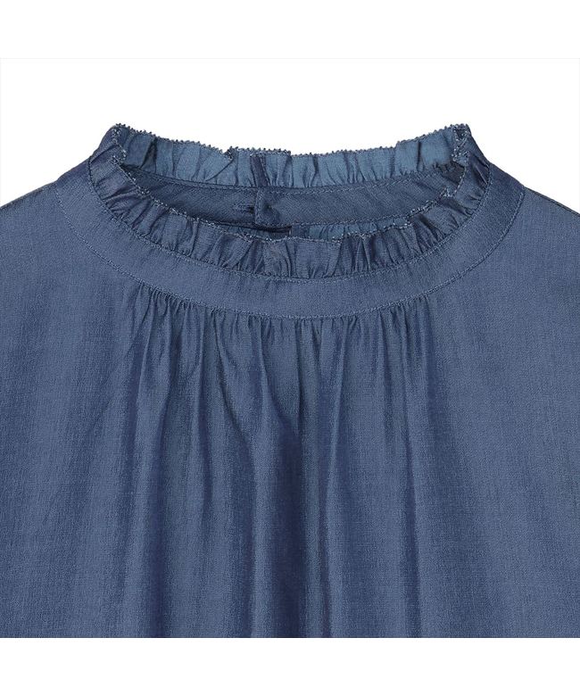 トーキョーシャツ TOKYO SHIRTS デニム風 衿フリル ブラウス 長袖 レディース （ブルー） ブルー