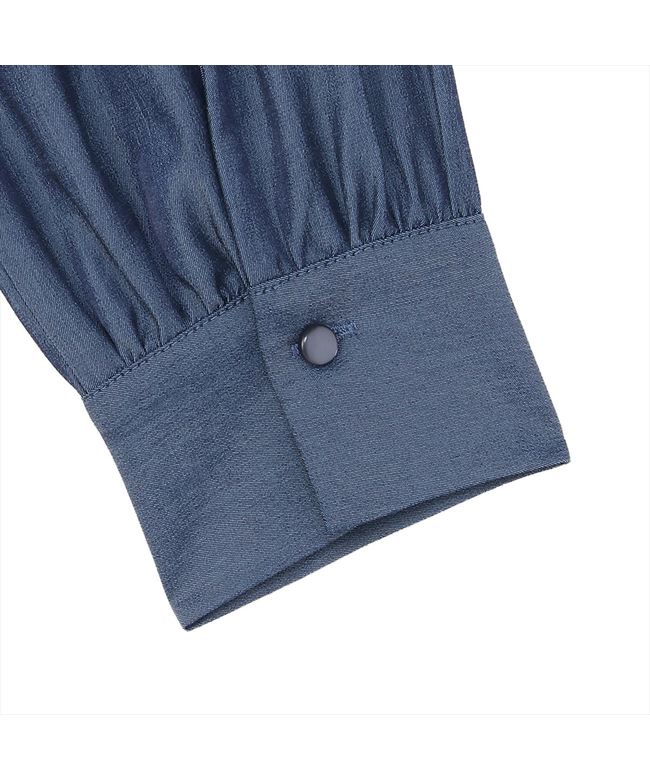 トーキョーシャツ TOKYO SHIRTS デニム風 衿フリル ブラウス 長袖 レディース （ブルー） ブルー