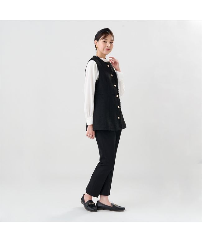 トーキョーシャツ TOKYO SHIRTS ツイード ペプラム ジレ レディース （ブラック） ブラック