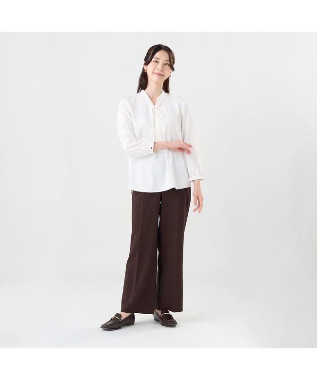 トーキョーシャツ TOKYO SHIRTS シルキーサテン パーツ付ボウタイ ブラウス 長袖 レディース （ホワイト） ホワイト