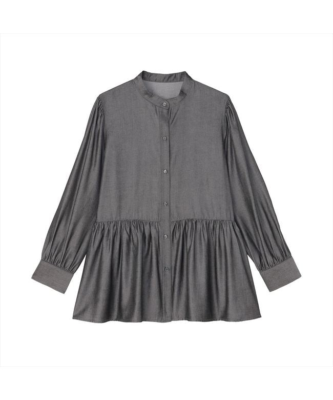 トーキョーシャツ TOKYO SHIRTS デニム風 ペプラム シャツブラウス 長袖 レディース （ブラック） ブラック