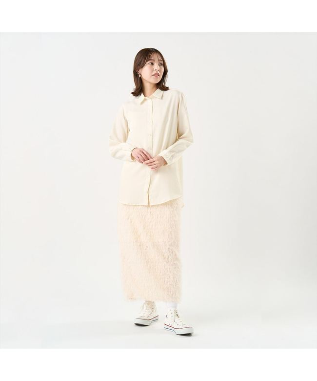 Tokyo Shirts Satin Wide Silhouette Regular Collar Shirt Long Sleeve Wo