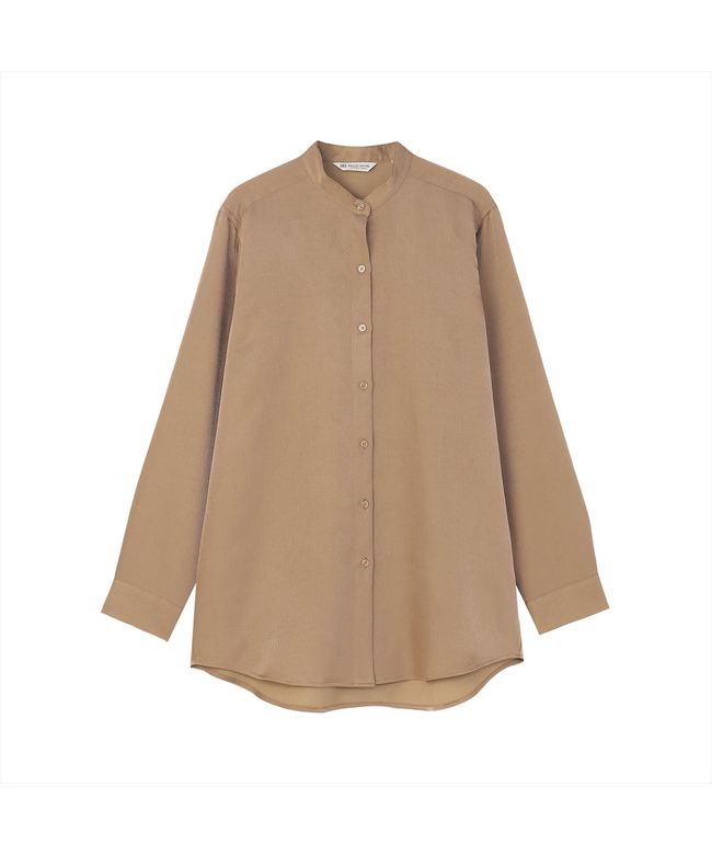 Tokyo Shirts Satin Wide Silhouette Stand Collar Shirt Long Sleeve Ladi