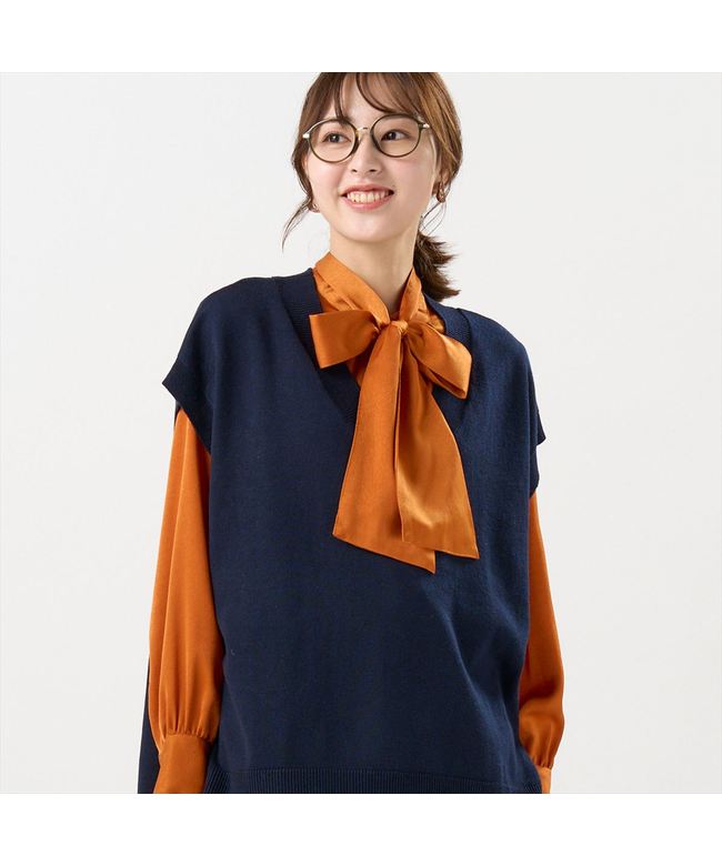 トーキョーシャツ TOKYO SHIRTS ニット アンチピリング 深Vネック ベスト レディース （ネイビー） ネイビー