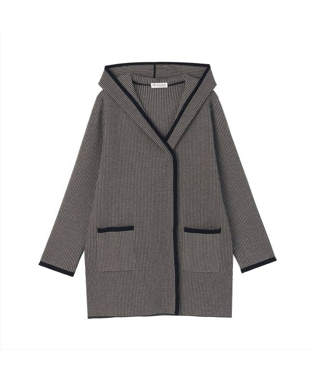 トーキョーシャツ TOKYO SHIRTS アウター 千鳥格子柄ジャカード フード付き コーディガン レディース （ダークネイビー×ベージュ） ダークネイビー×ベージュ