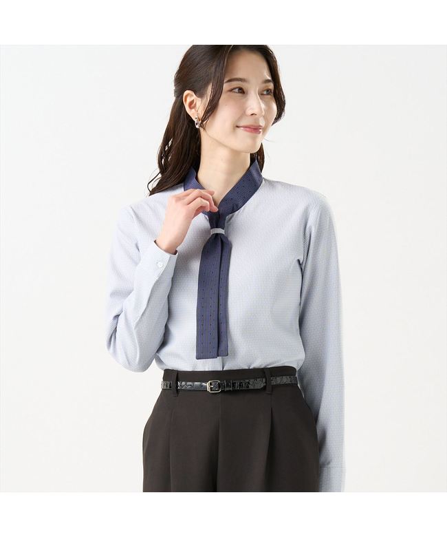 トーキョーシャツ TOKYO SHIRTS 【COFREX】 配色ボウタイ ブラウス 長袖 レディースデザインシャツ （ブルー） ブルー