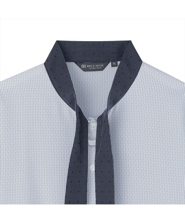 トーキョーシャツ TOKYO SHIRTS 【COFREX】 配色ボウタイ ブラウス 長袖 レディースデザインシャツ （ブルー） ブルー