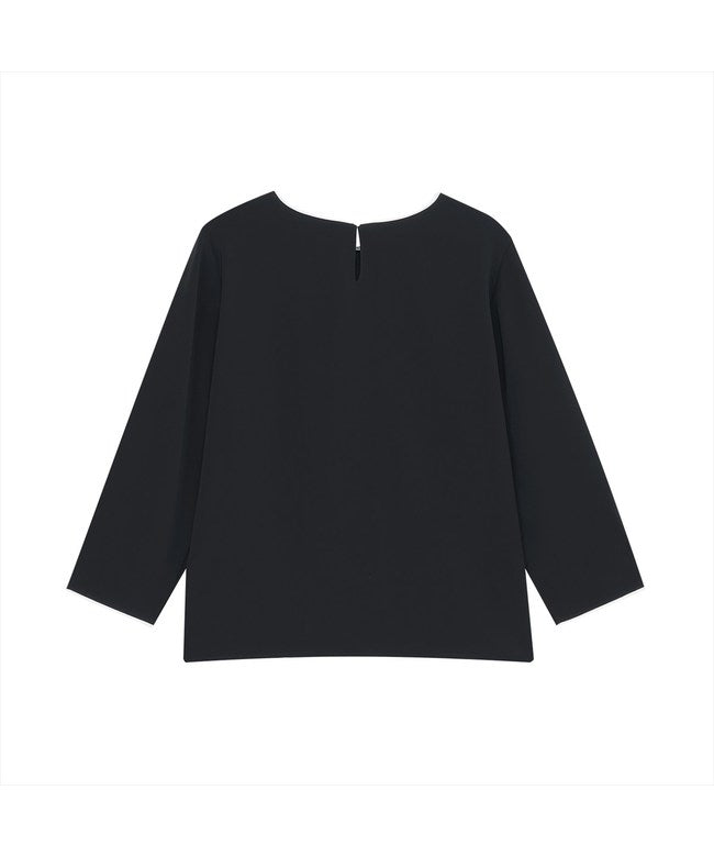 トーキョーシャツ TOKYO SHIRTS ストレッチジョーゼット 配色クルーネック ブラウス 七分袖 レディース （ネイビー） ネイビー