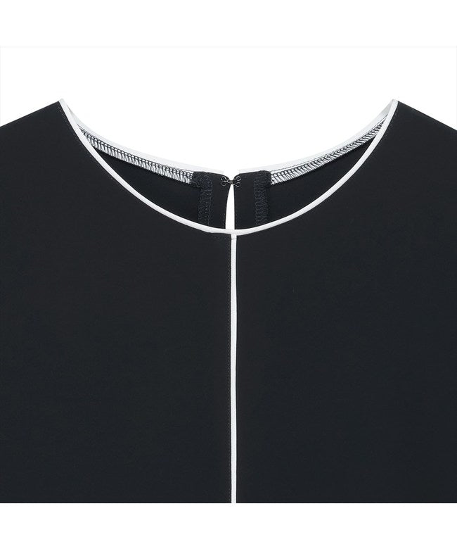 トーキョーシャツ TOKYO SHIRTS ストレッチジョーゼット 配色クルーネック ブラウス 七分袖 レディース （ネイビー） ネイビー
