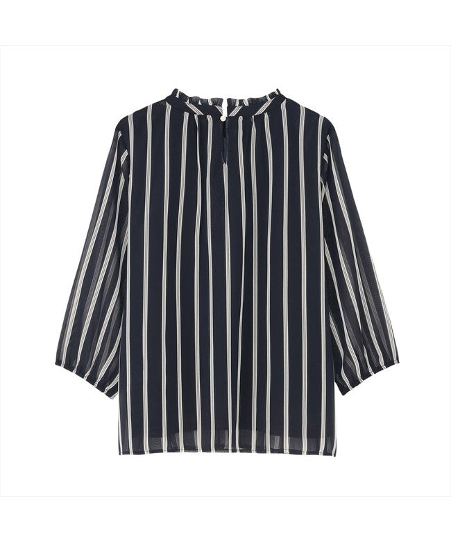トーキョーシャツ TOKYO SHIRTS ストライプシフォン ブラウス 七分袖 レディース （ネイビー） ネイビー