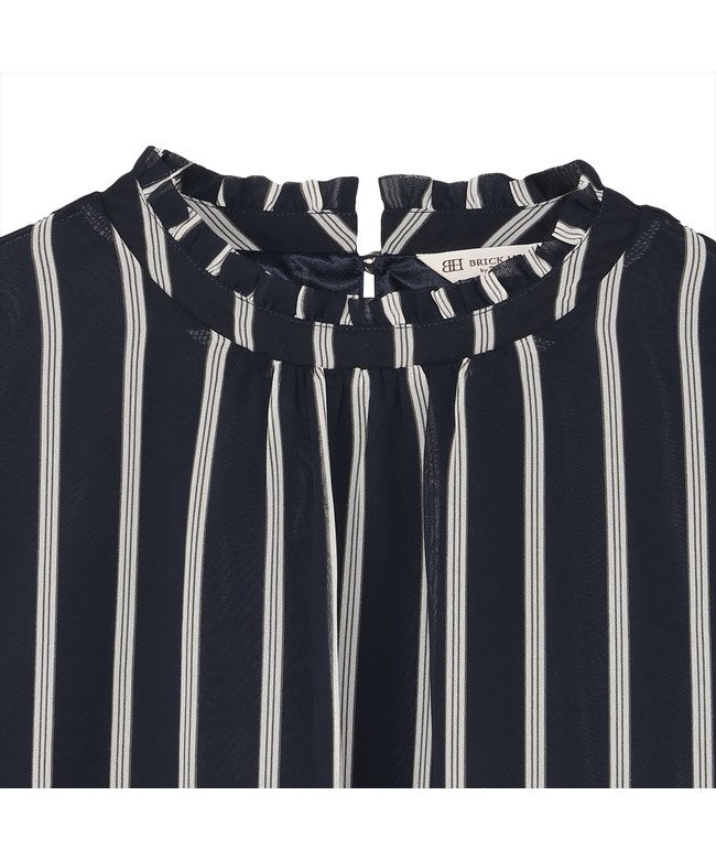 トーキョーシャツ TOKYO SHIRTS ストライプシフォン ブラウス 七分袖 レディース （ネイビー） ネイビー