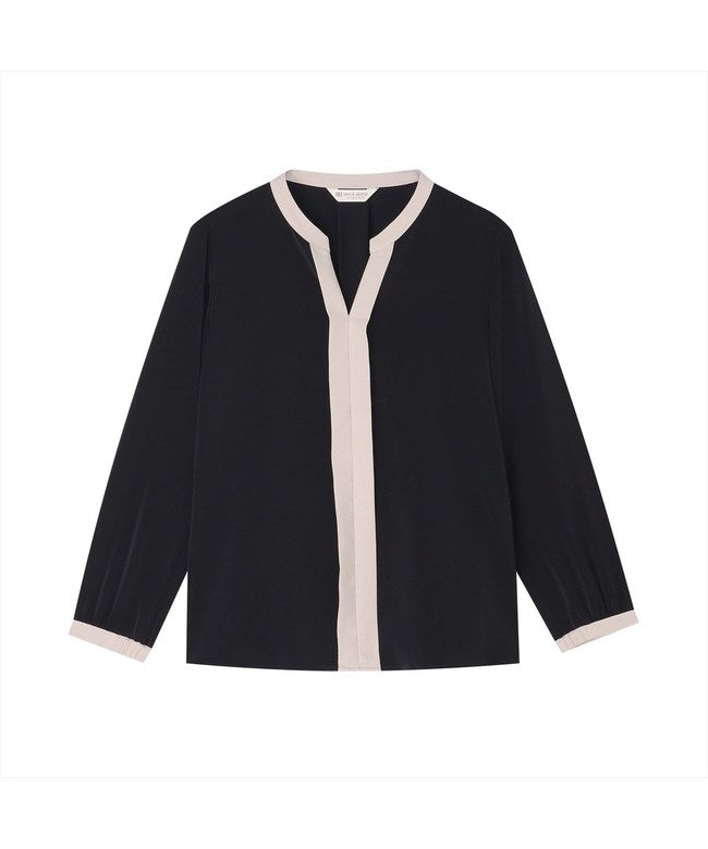 トーキョーシャツ TOKYO SHIRTS シルキーサテン 配色スキッパー ブラウス 長袖 レディース （ネイビー） ネイビー