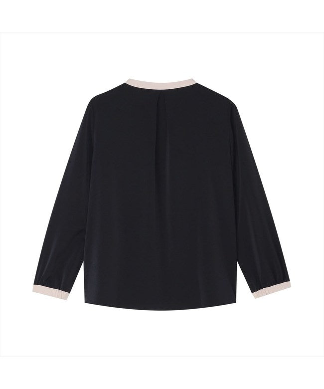 トーキョーシャツ TOKYO SHIRTS シルキーサテン 配色スキッパー ブラウス 長袖 レディース （ネイビー） ネイビー