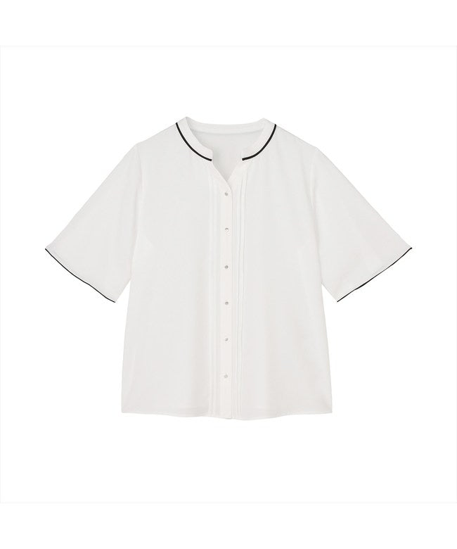 トーキョーシャツ TOKYO SHIRTS 配色パイピング ジョーゼット ブラウス 五分袖 レディース （ホワイト） ホワイト
