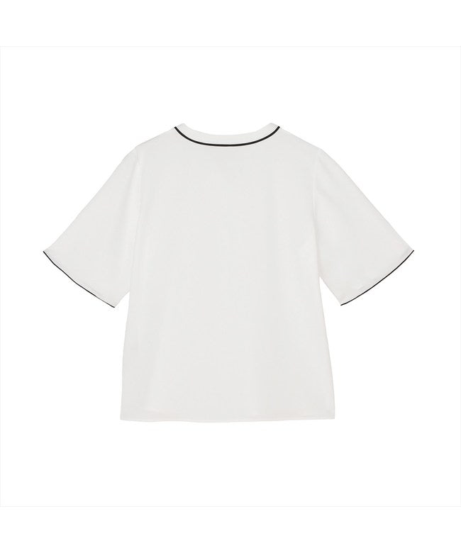 トーキョーシャツ TOKYO SHIRTS 配色パイピング ジョーゼット ブラウス 五分袖 レディース （ホワイト） ホワイト