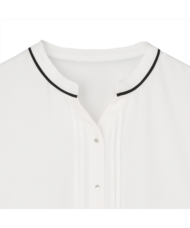 トーキョーシャツ TOKYO SHIRTS 配色パイピング ジョーゼット ブラウス 五分袖 レディース （ホワイト） ホワイト
