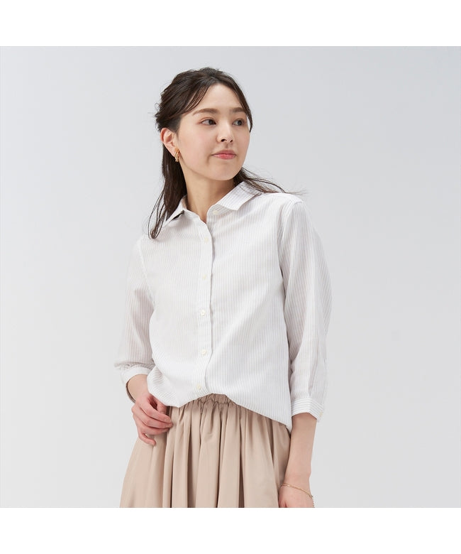 トーキョーシャツ TOKYO SHIRTS 【Pitta Re:)】 Wガーゼ レギュラー衿 綿100％ 七分袖シャツ （ベージュ） ベージュ