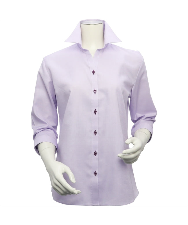 トーキョーシャツ TOKYO SHIRTS 形態安定ノーアイロン スキッパー衿 七分袖レディースシャツ （パープル） パープル