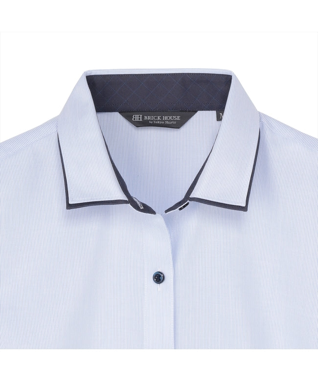 トーキョーシャツ TOKYO SHIRTS 形態安定 ワイド衿 七分袖 レディースシャツ （サックス） サックス