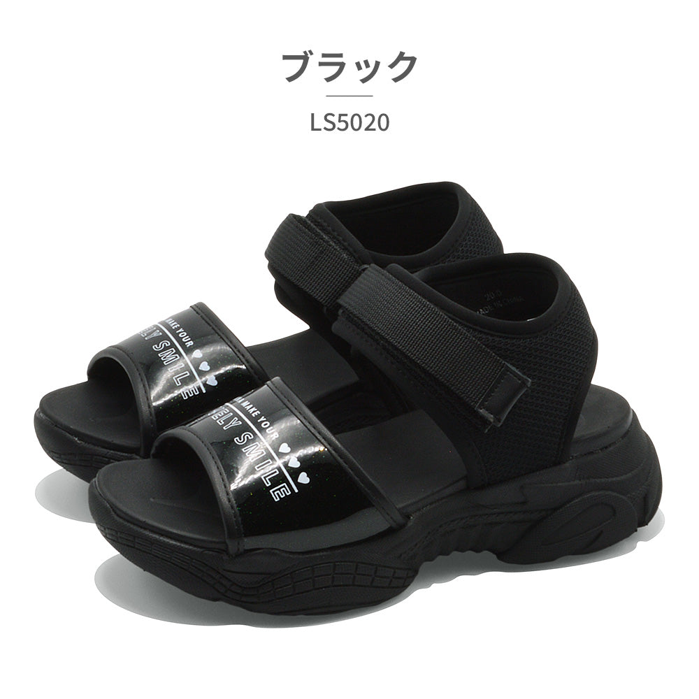 ツルヤ TSURUYA ラブリースマイル サンダル キッズ ラメ スポーツサンダル LS5020 Lovely smile 軽量 （ブラック） ブラック