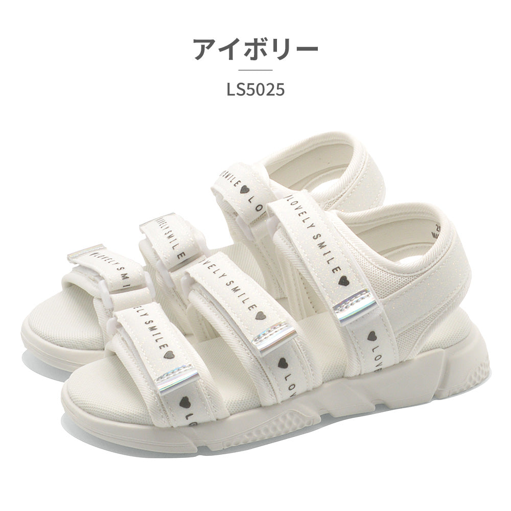 ツルヤ TSURUYA ラブリースマイル サンダル キッズ 3本ベルト スポーツサンダル LS5025 Lovely smile （ホワイト） ホワイト