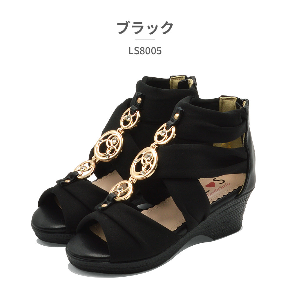 ツルヤ TSURUYA ラブリースマイル サンダル キッズ ゴールドモチーフグラディエーターサンダル LS8005 Lovely smile （ブラック） ブラック