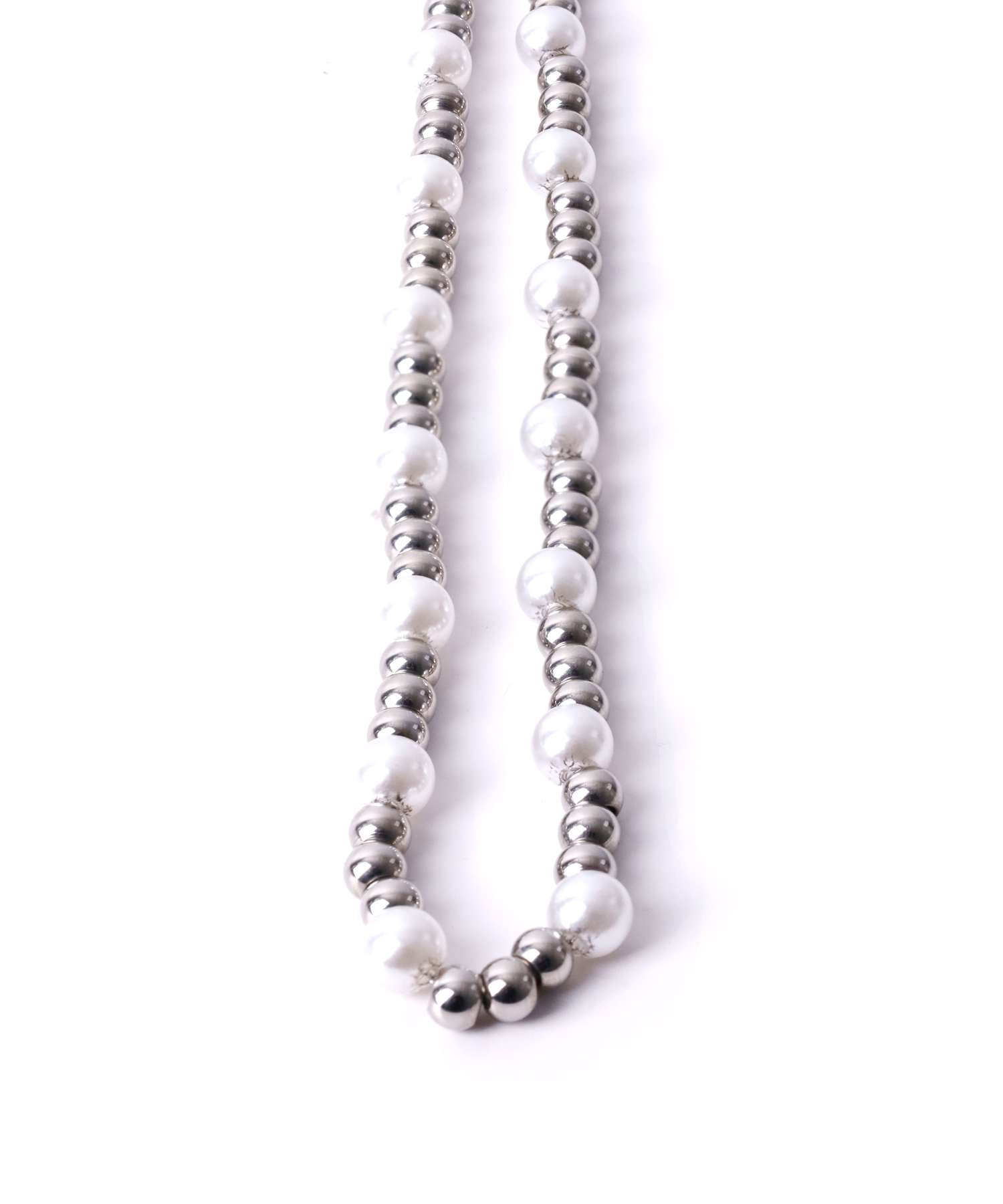 エルエイチエムイー LHME 【WEB限定】“MELLOW”パールミックスボールチェーンネックレス/ラージ/サージカルステンレス（金属アレルギー対応） （ホワイト×シルバー） ホワイト×シルバー