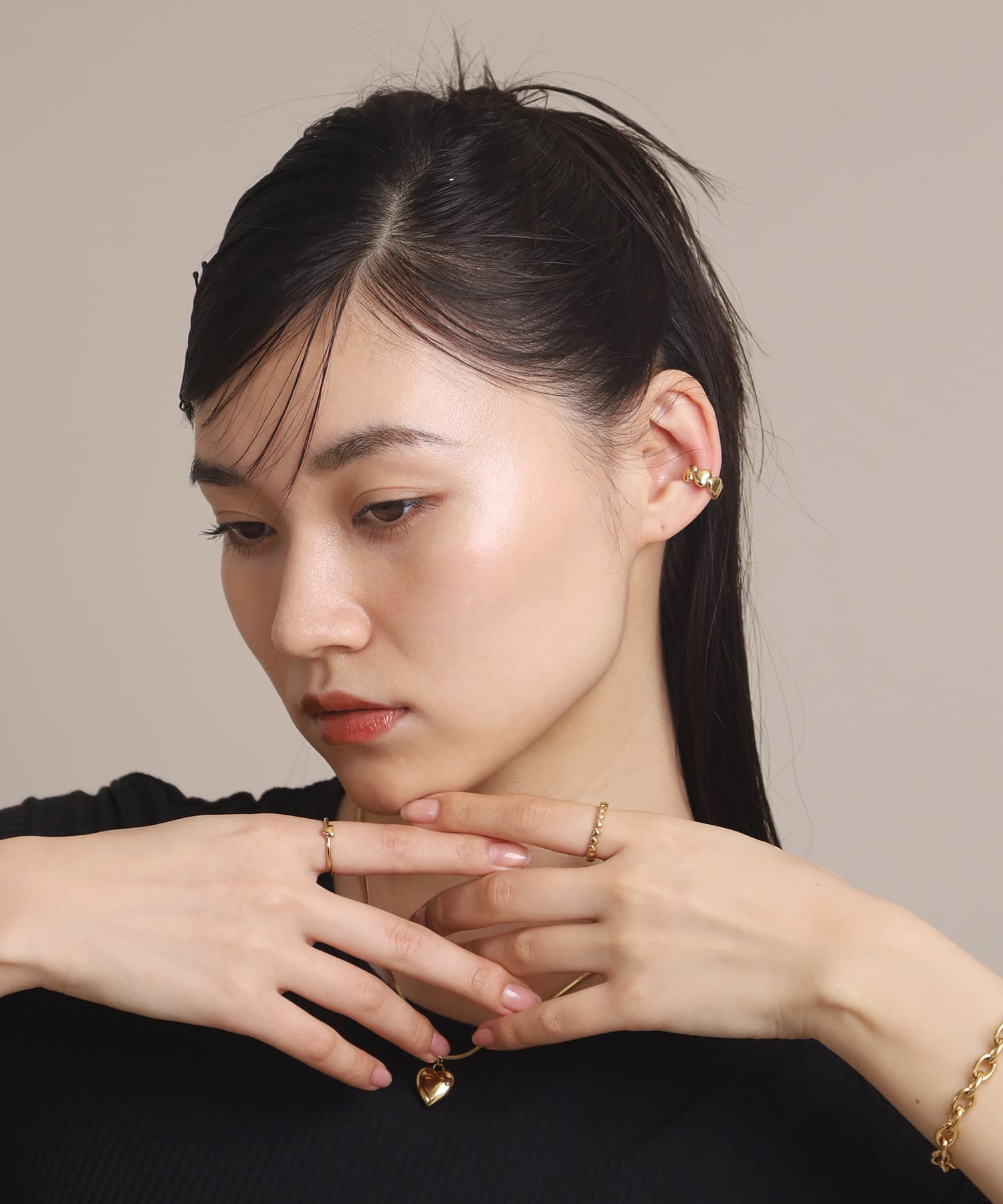 エルエイチエムイー LHME 【WEB限定】“Moment”ハートエタニティイヤーカフ/サージカルステンレス（金属アレルギー対応） （ゴールド） ゴールド