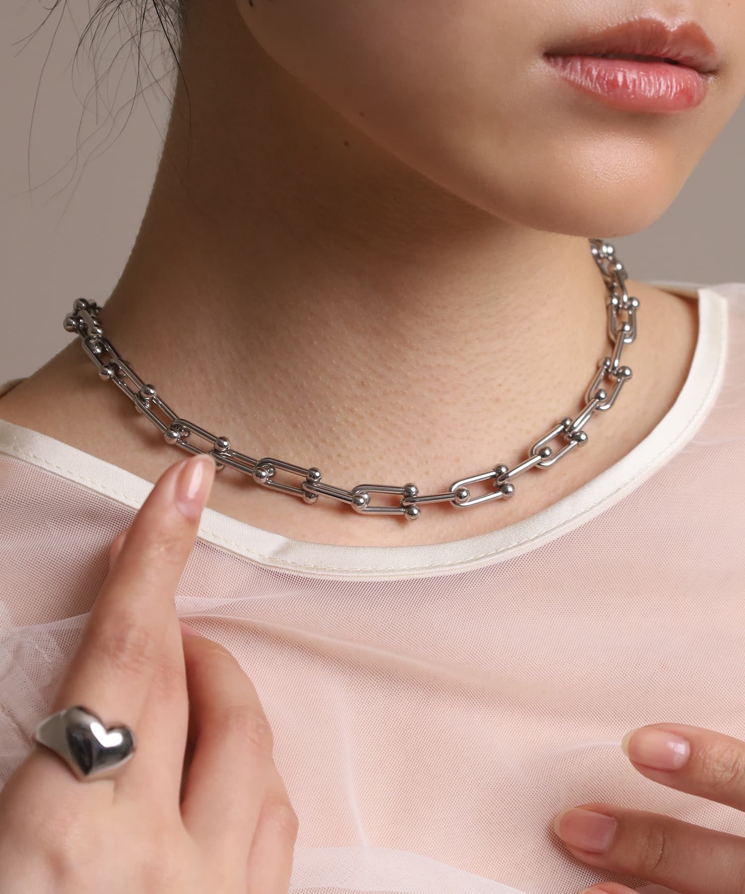 エルエイチエムイー LHME “Moment”リンクホースシューチェーンネックレス/サージカルステンレス316L（金属アレルギー対応） （シルバー） シルバー