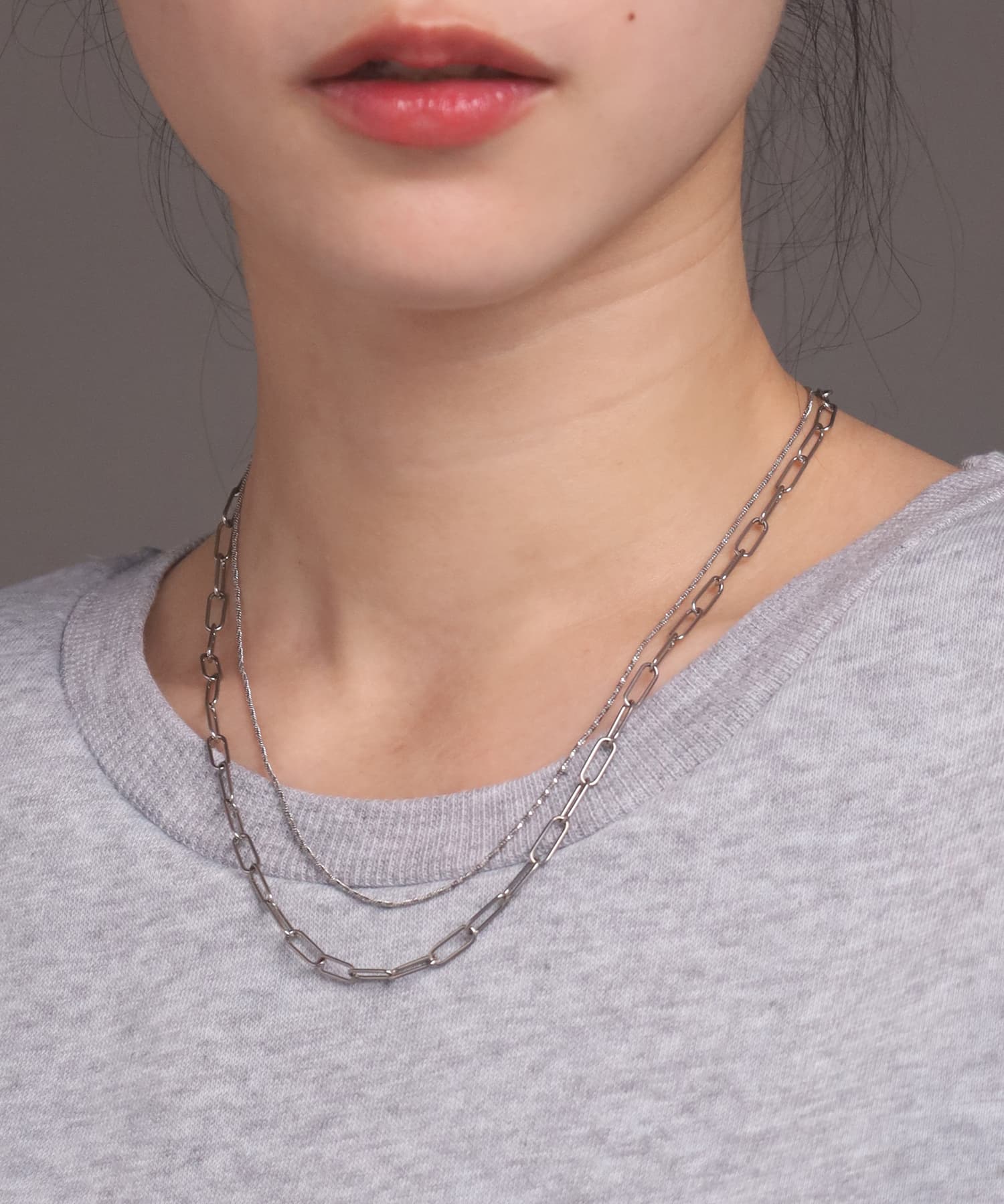 エルエイチエムイー LHME 【WEB限定】“Moment”2連チェーンネックレス/オーバル×スクリュー/サージカルステンレス（金属アレルギー対応） （シルバー） シルバー