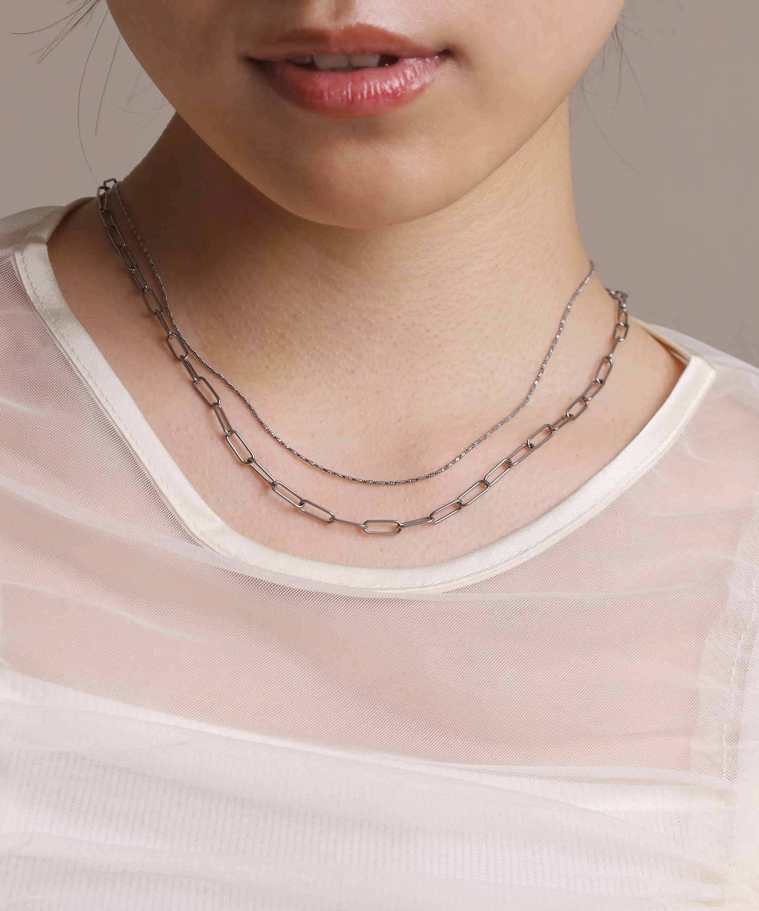 エルエイチエムイー LHME 【WEB限定】“Moment”2連チェーンネックレス/オーバル×スクリュー/サージカルステンレス（金属アレルギー対応） （シルバー） シルバー