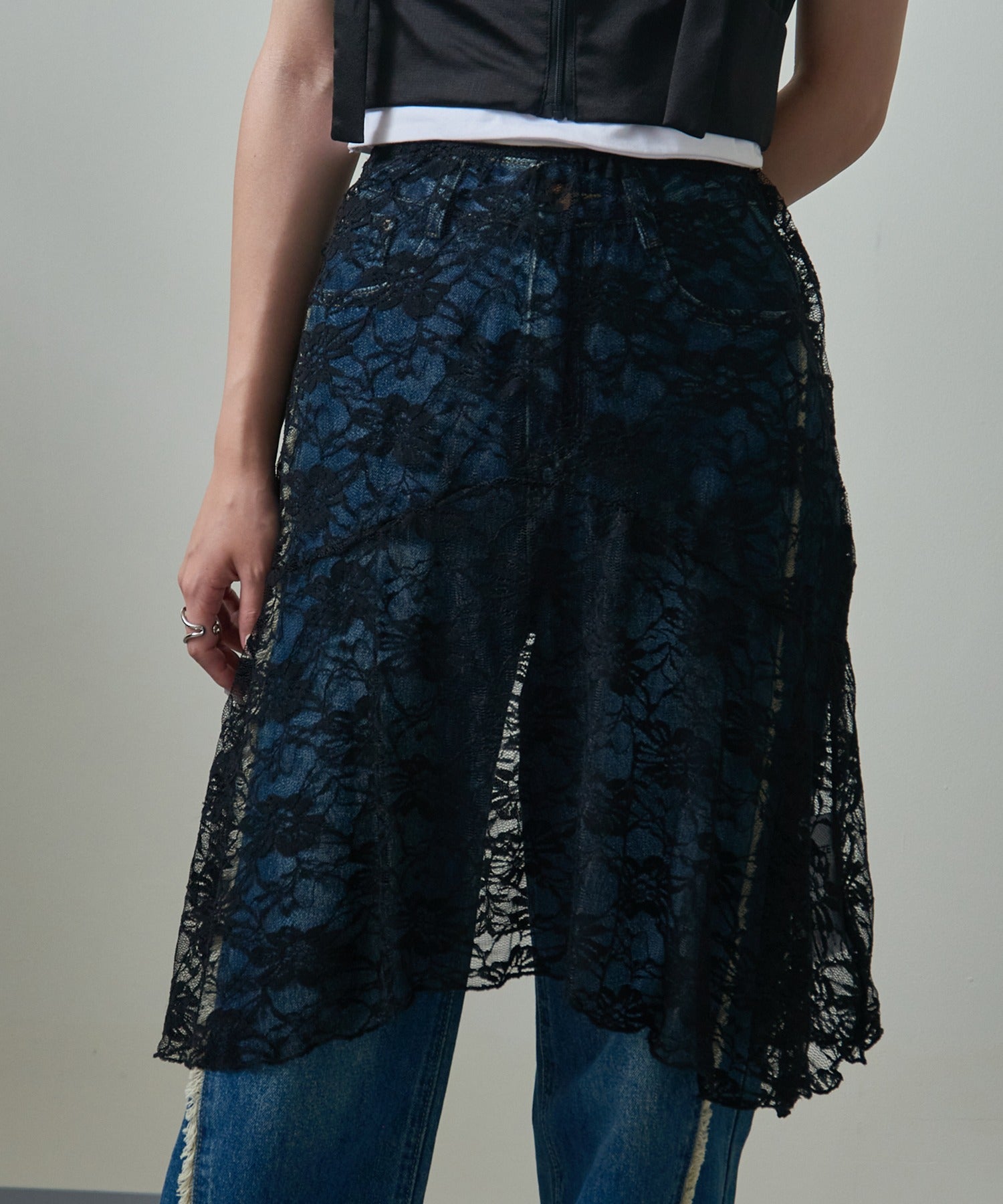 メゾンブリーズ MAISON BREEZE 【MAISON BREEZE】レースアシメレースレイヤードエプロンスカート SCCH565