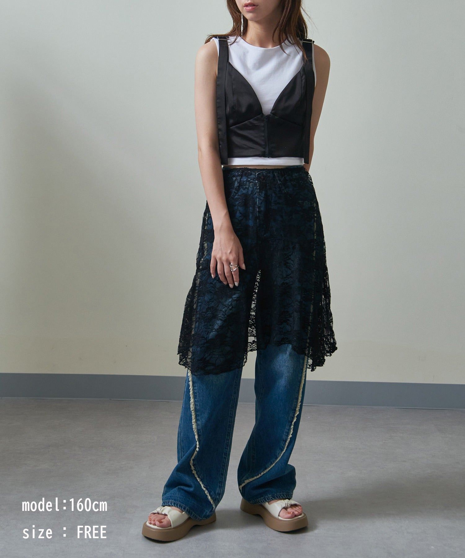 メゾンブリーズ MAISON BREEZE 【MAISON BREEZE】レースアシメレースレイヤードエプロンスカート SCCH565