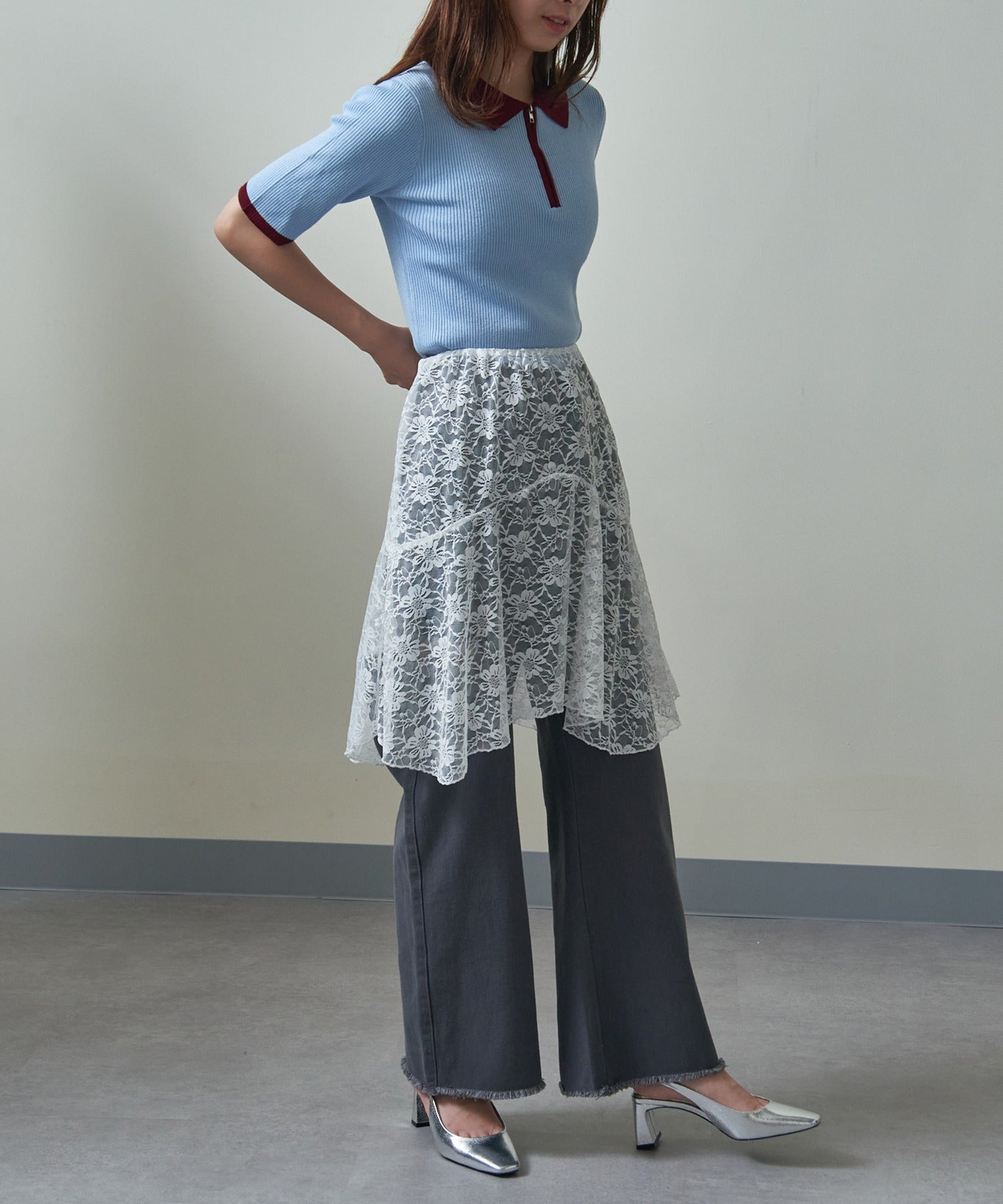 メゾンブリーズ MAISON BREEZE 【MAISON BREEZE】レースアシメレースレイヤードエプロンスカート SCCH565