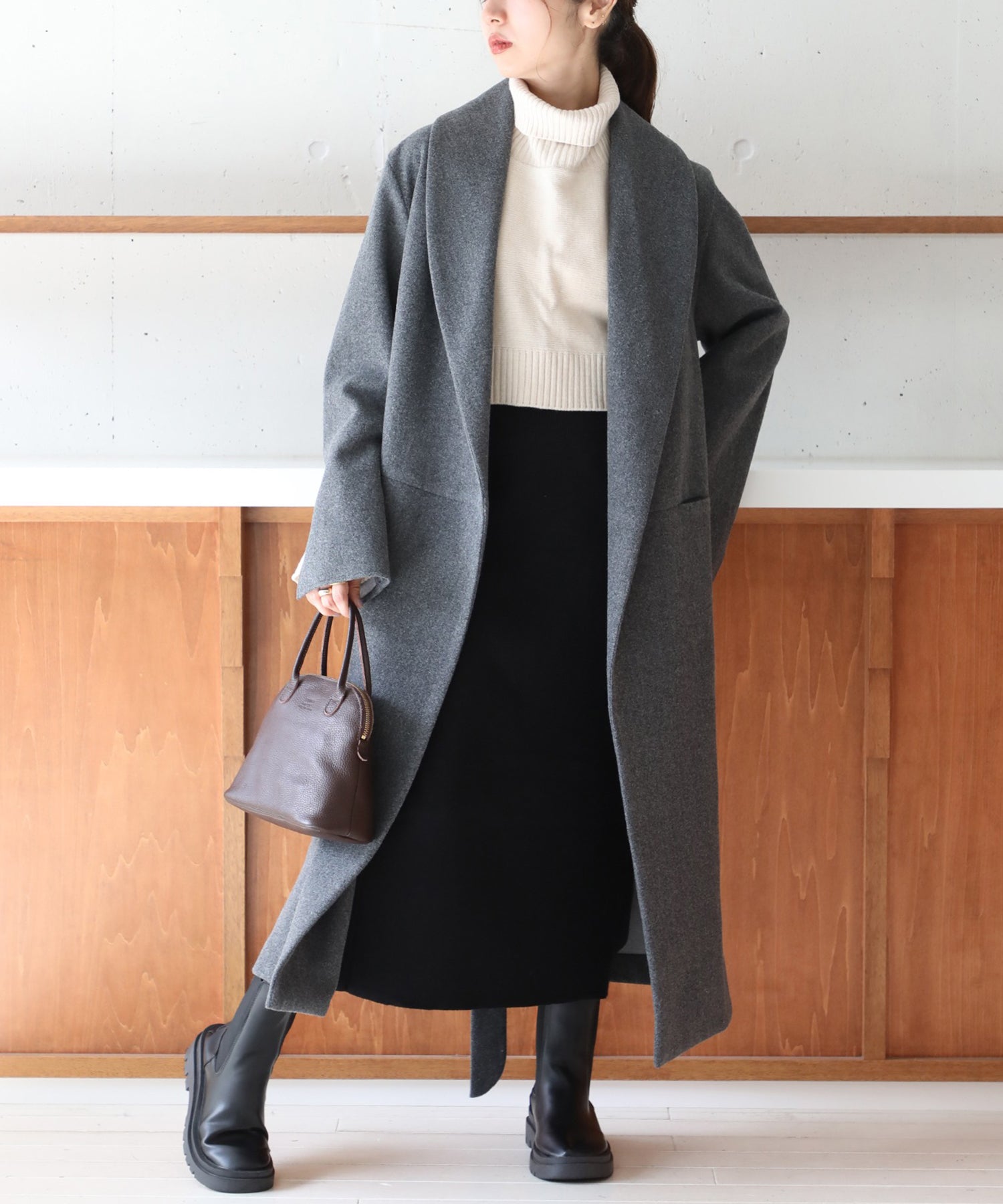 メゾンブリーズ MAISON BREEZE 【谷まりあさん着用◎SWEET掲載品商品】【MAISON BREEZE】アウター コート ガウンコート 無地 ロング丈 オーバーシルエット リバーライク,チャコールグレー