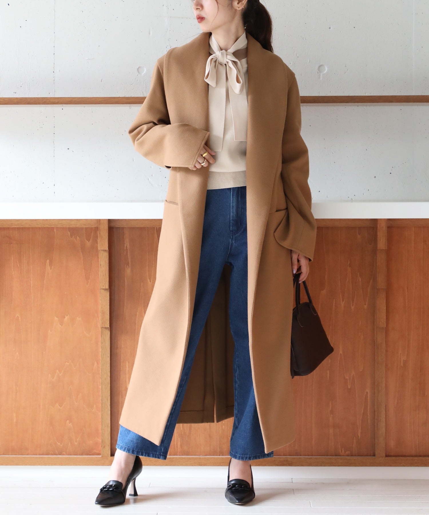 メゾンブリーズ MAISON BREEZE 【谷まりあさん着用◎SWEET掲載品商品】【MAISON BREEZE】アウター コート ガウンコート 無地 ロング丈 オーバーシルエット リバーライク,ブラウン