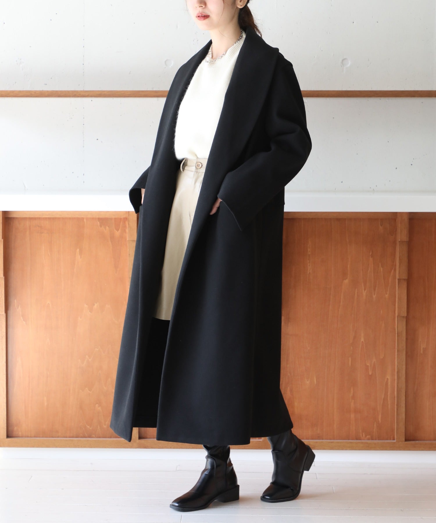 メゾンブリーズ MAISON BREEZE 【谷まりあさん着用◎SWEET掲載品商品】【MAISON BREEZE】アウター コート ガウンコート 無地 ロング丈 オーバーシルエット リバーライク,ブラック