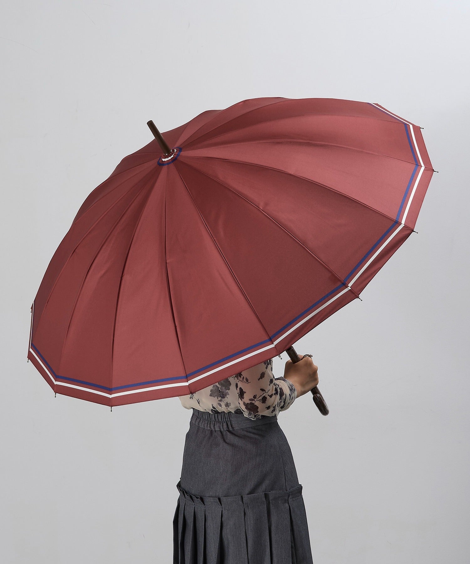 メゾンブリーズ MAISON BREEZE 55cm 16本骨傘 2線ボーダー柄 （レッド） レッド