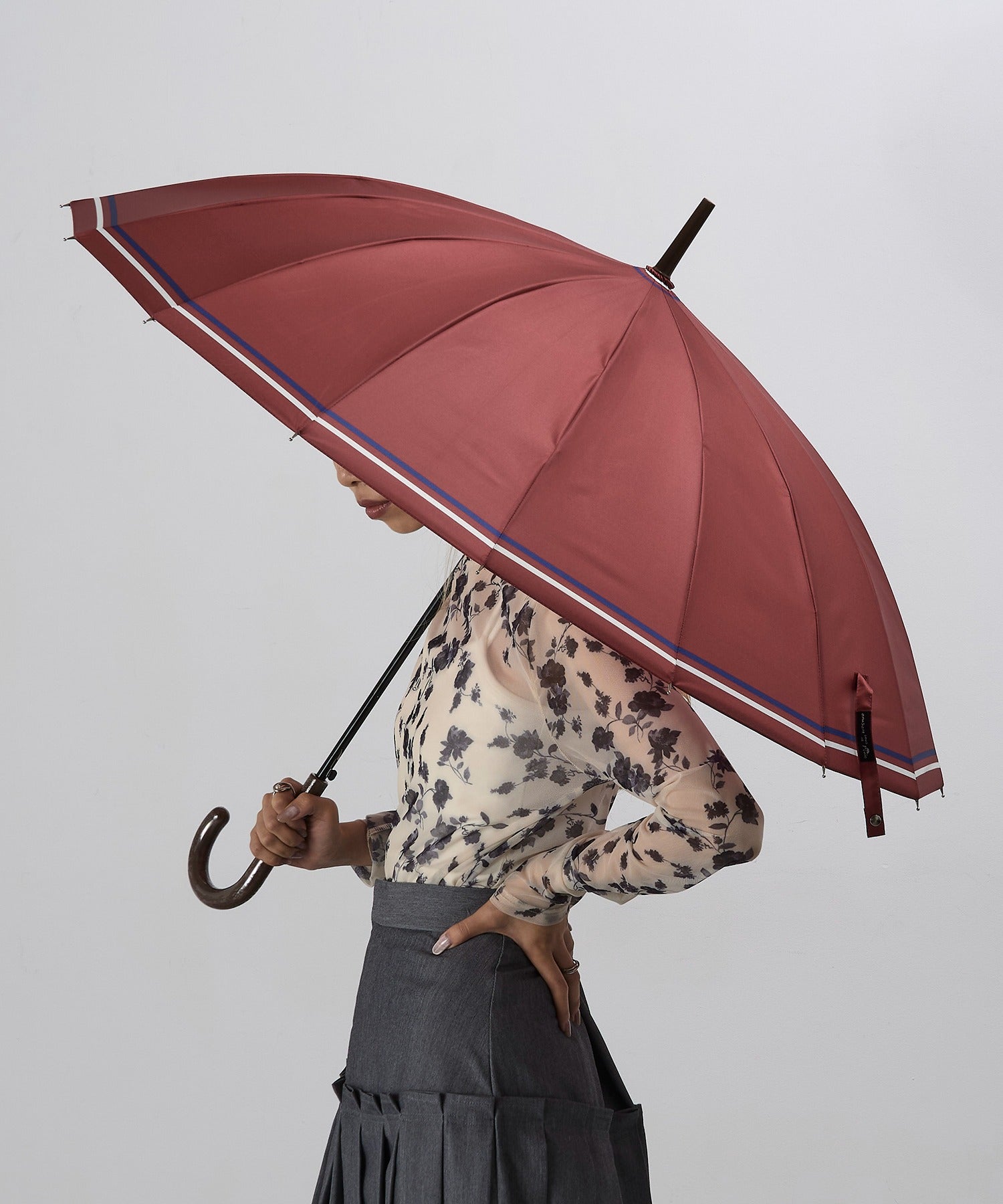 メゾンブリーズ MAISON BREEZE 55cm 16本骨傘 2線ボーダー柄 （レッド） レッド