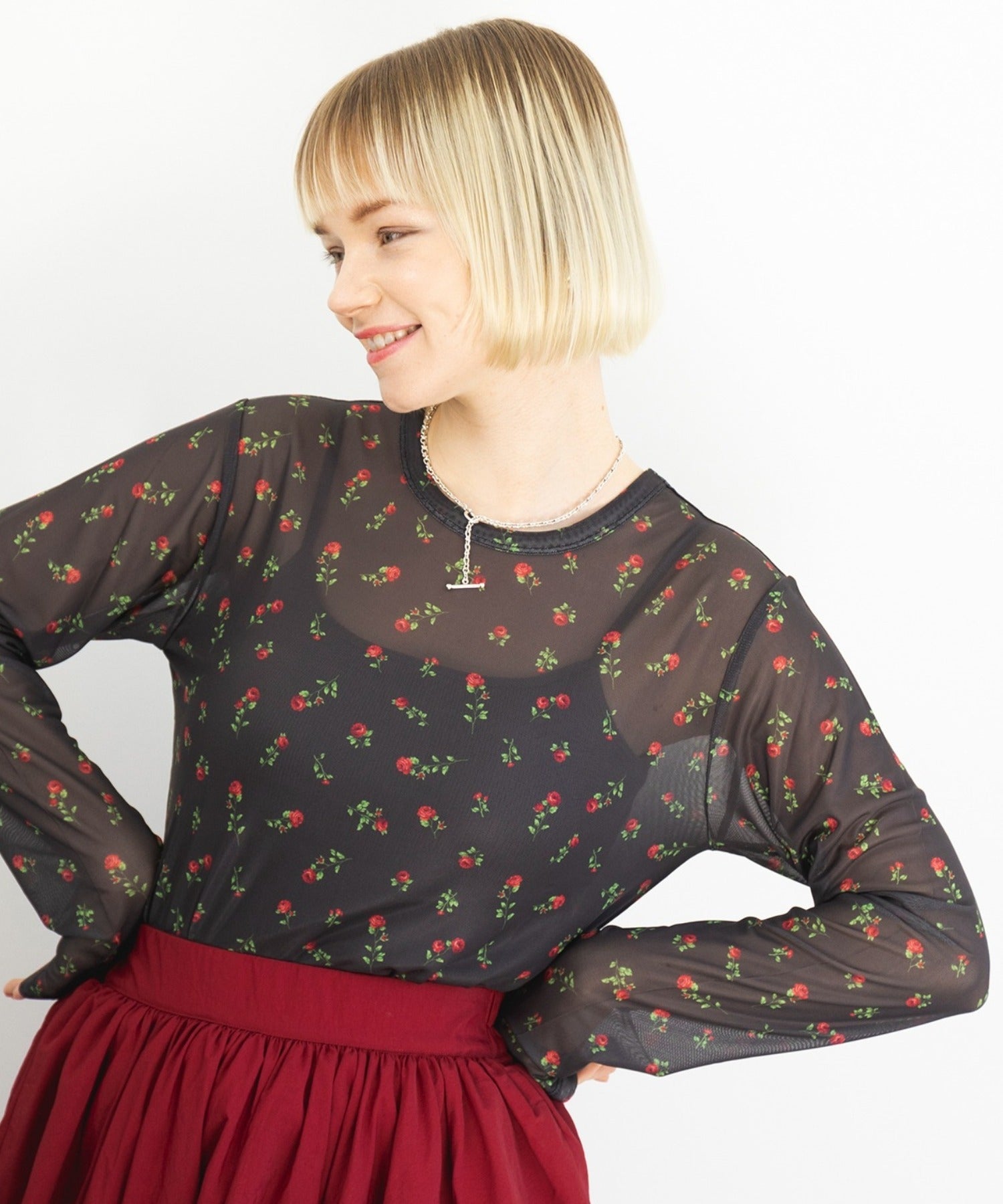 メゾンブリーズレヴール MAISON BREEZE reveur crew neck printed sheer tops クルーネックプリントシアートップス （ブラック） ブラック