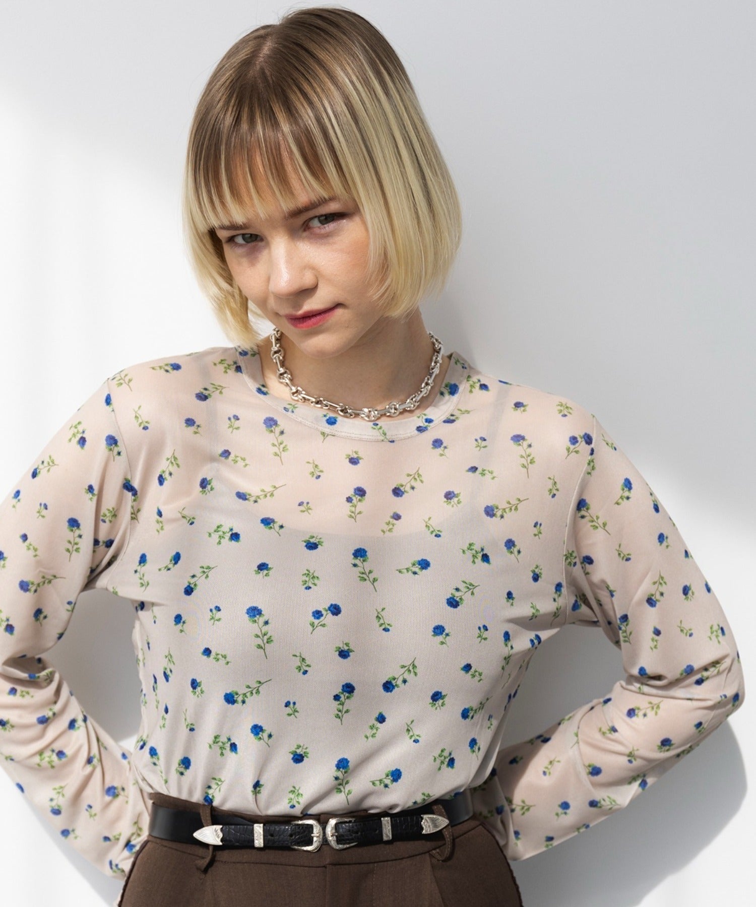 メゾンブリーズレヴール MAISON BREEZE reveur crew neck printed sheer tops クルーネックプリントシアートップス （ベージュ） ベージュ
