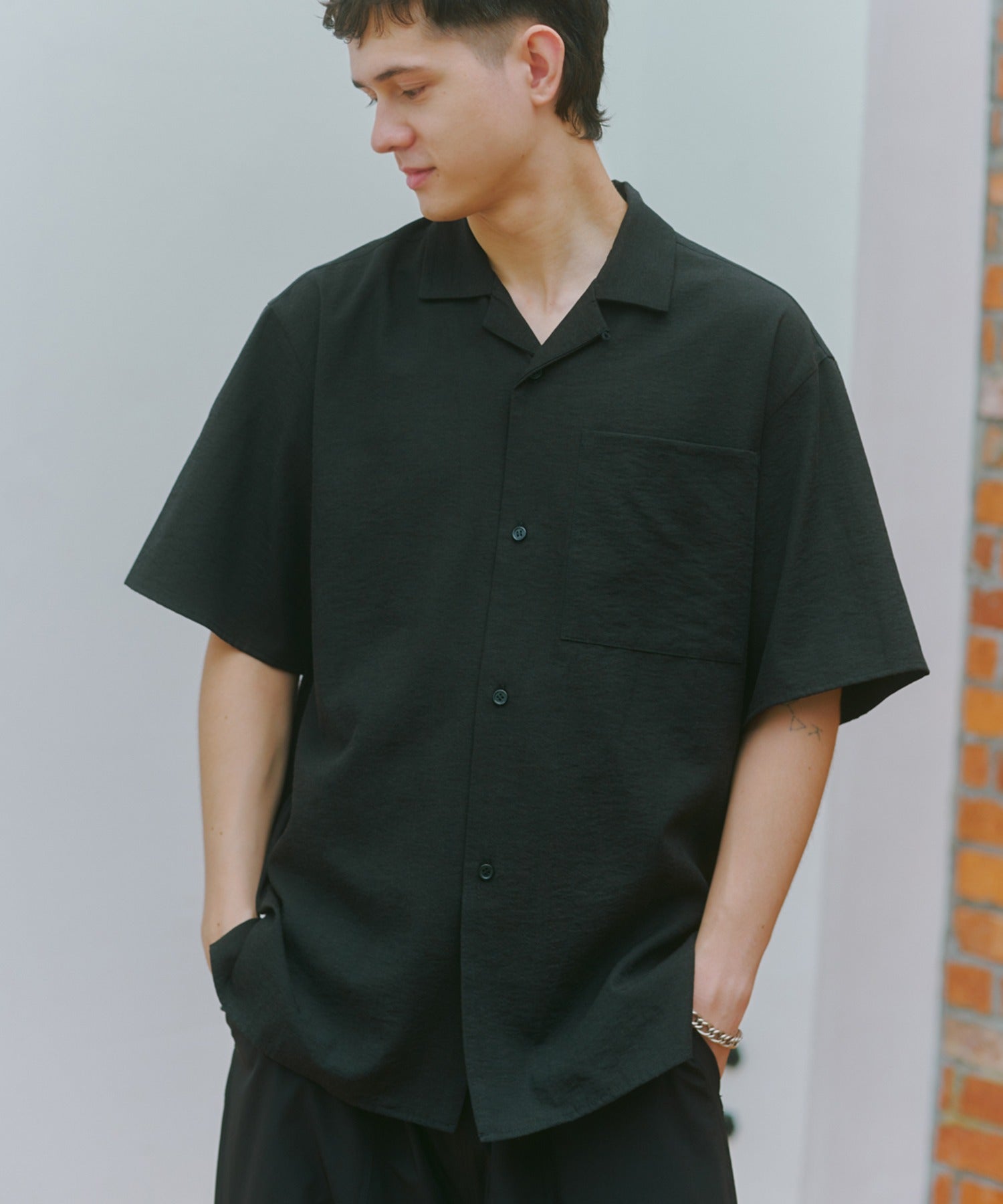 メゾンクラブ MAISON CLUB Open Collar Half Sleeve Shirt / 開襟ハーフスリーブシャツ （ブラック） ブラック