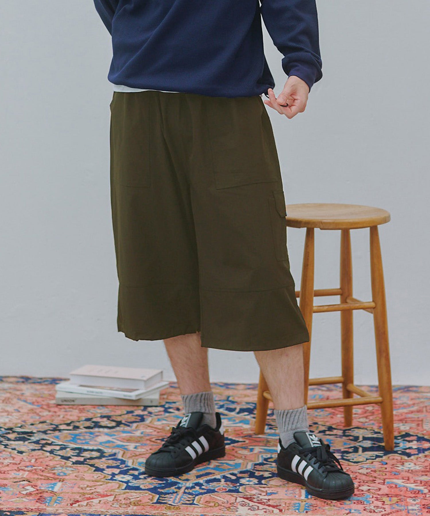 メゾンクラブ MAISON CLUB Odd Length Over Cargo Pants / 七分丈オーバーカーゴパンツ （カーキ） カーキ
