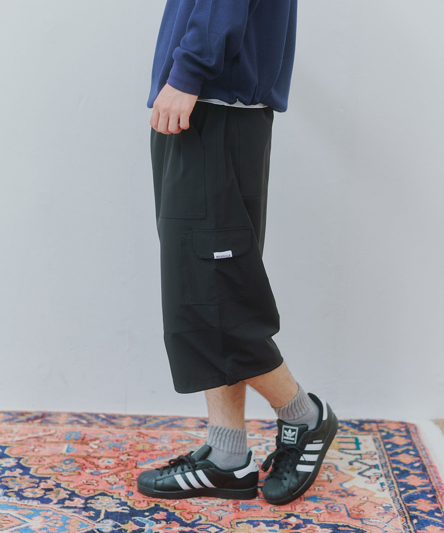 メゾンクラブ MAISON CLUB Odd Length Over Cargo Pants / 七分丈オーバーカーゴパンツ （ブラック） ブラック