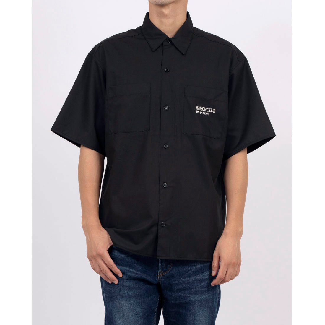 メゾンクラブ MAISON CLUB Regular Collar Embroidery Half Sleeve Shirt / レギュラーカラー刺繍シャツ （ブラック） ブラック